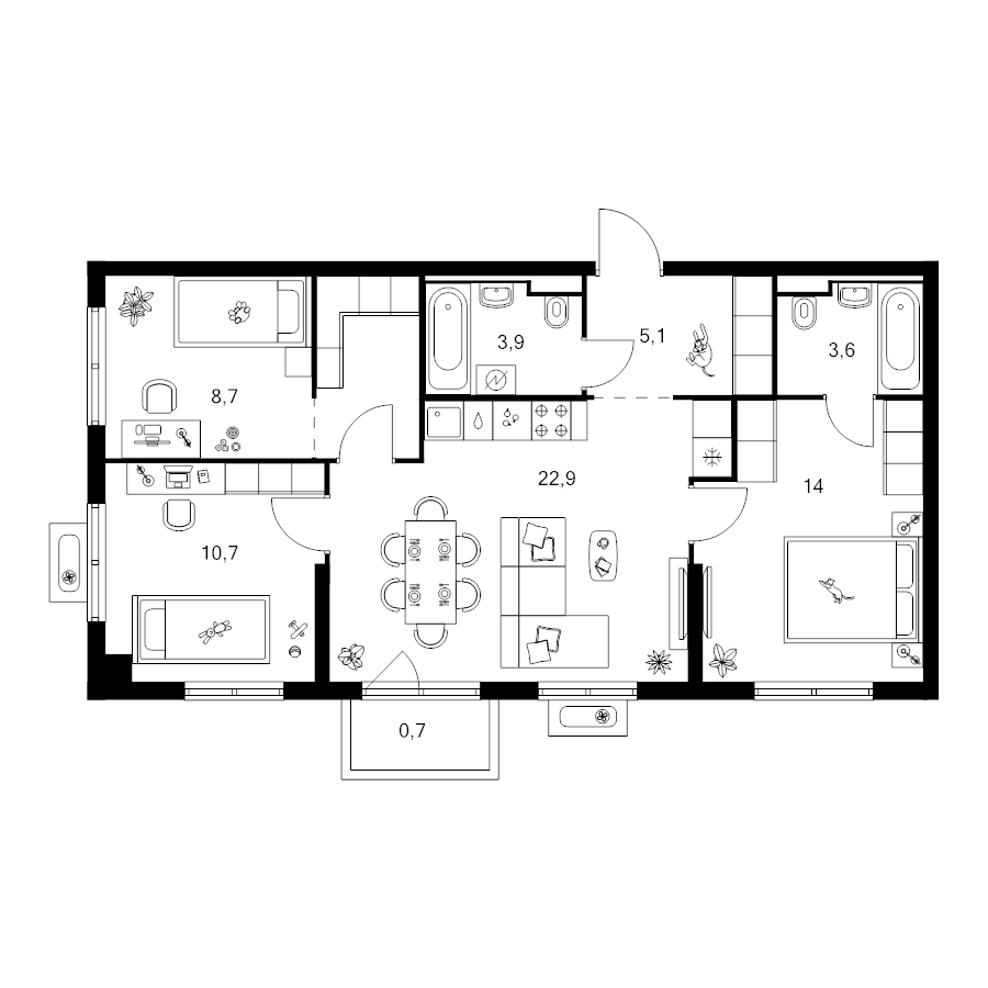 4 ккв (Евро) 73,9 м²