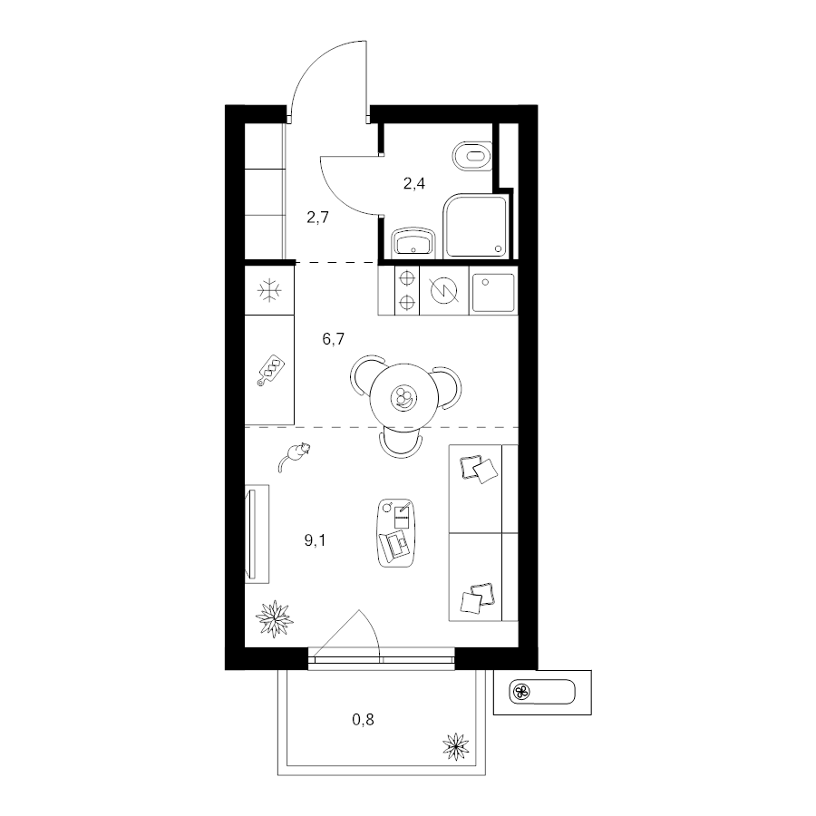 Студия 21,7 м²