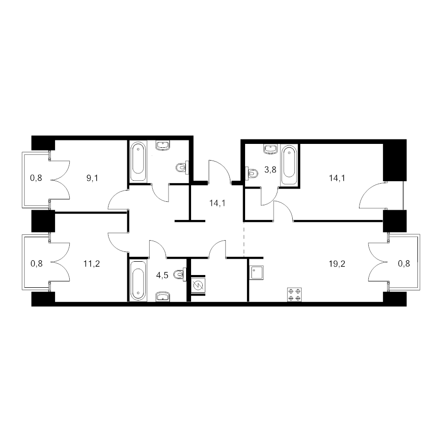 4 ккв (Евро) 86,9 м²