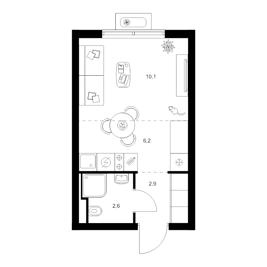Студия 21,8 м²