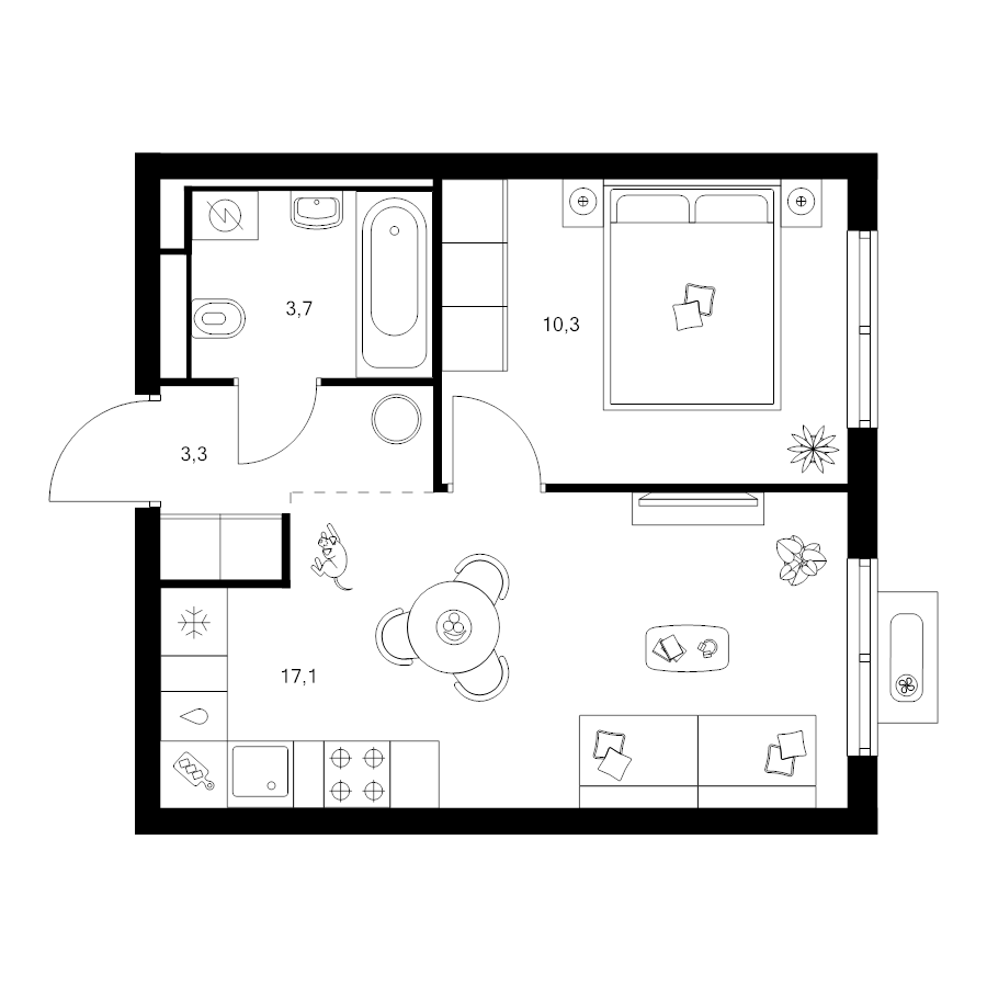 2 ккв (Евро) 34,4 м²