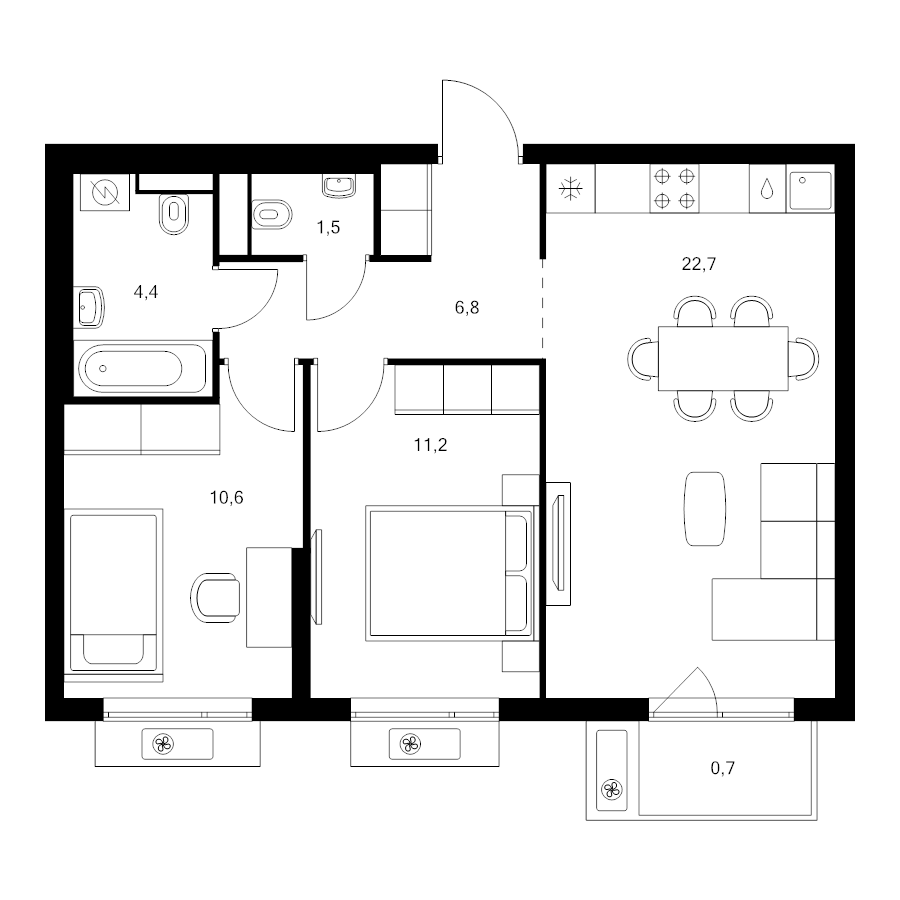 3 ккв (Евро) 57,9 м²