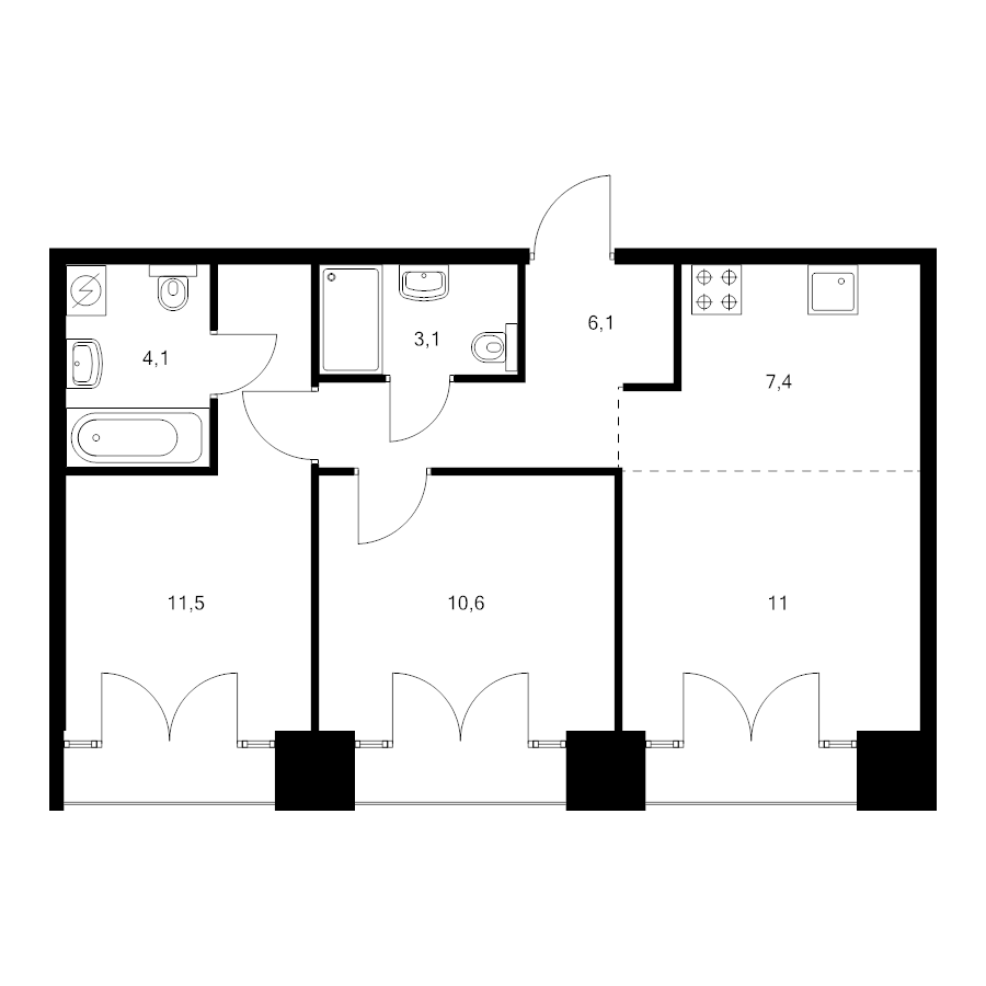 3 ккв (Евро) 55,6 м²