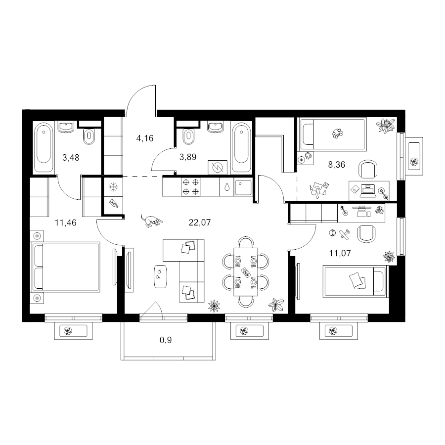 4 ккв (Евро) 68,7 м²