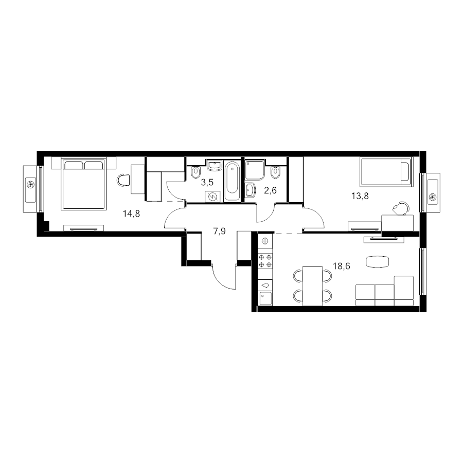 3 ккв (Евро) 63,9 м²