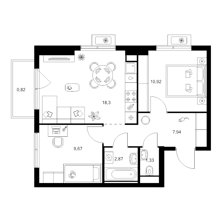 3 ккв (Евро) 51,9 м²