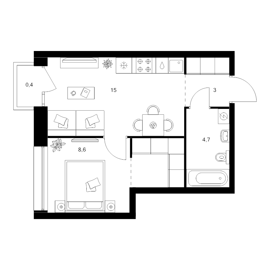 2 ккв (Евро) 35,3 м²