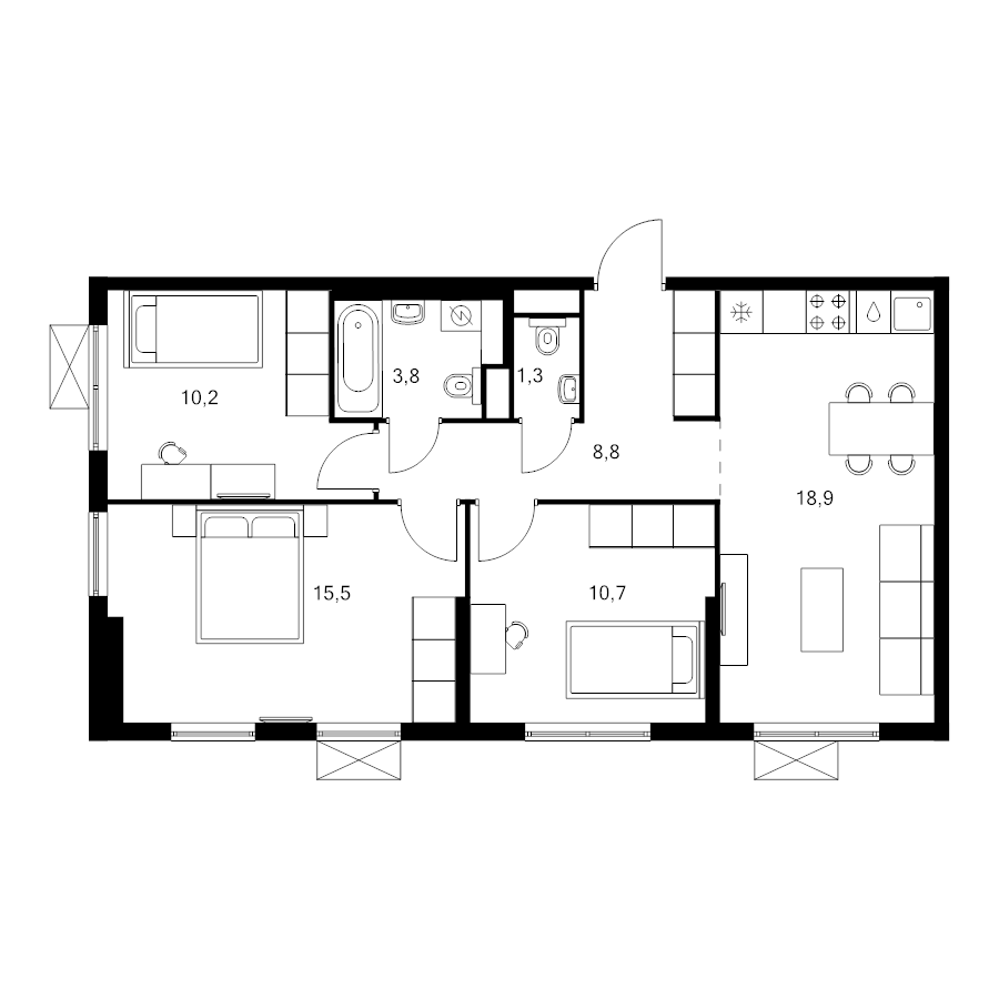 4 ккв (Евро) 69,2 м²