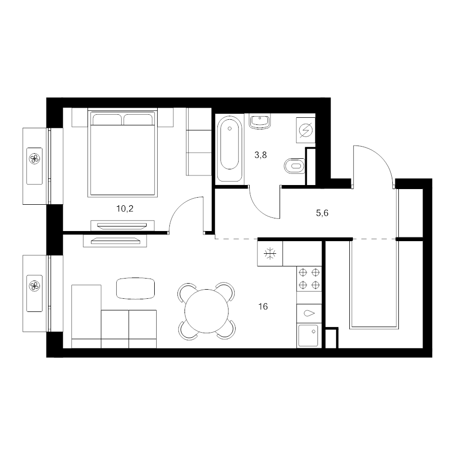 2 ккв (Евро) 41,3 м²