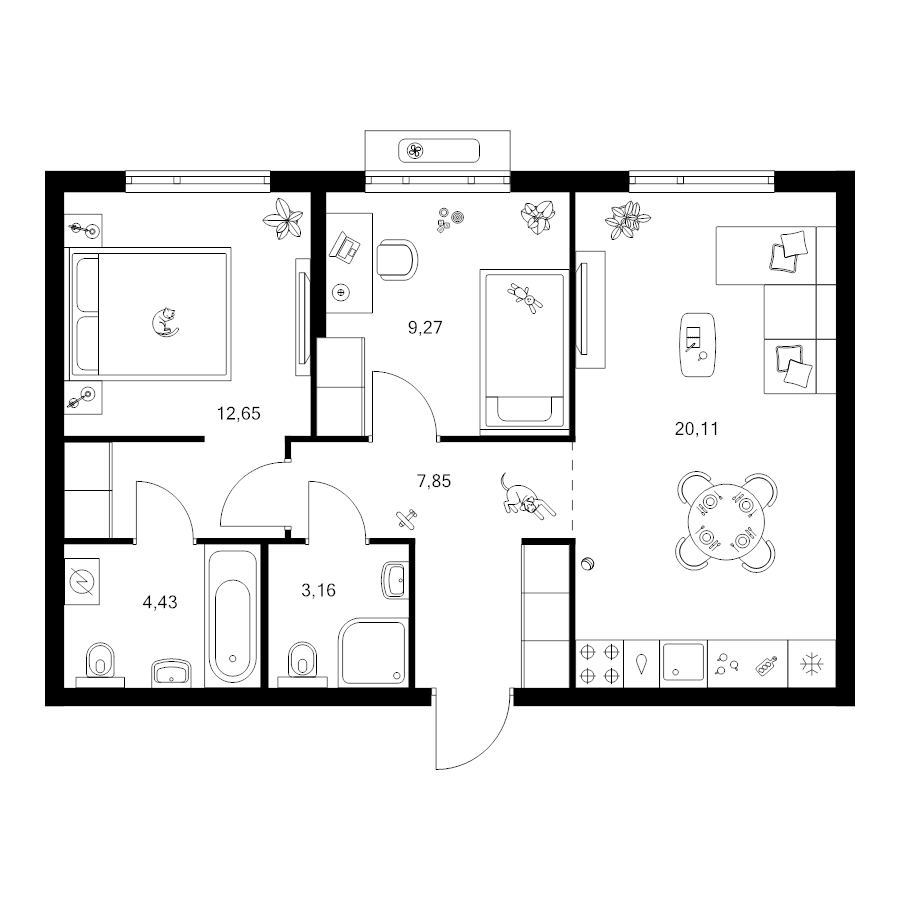 3 ккв (Евро) 57,5 м²