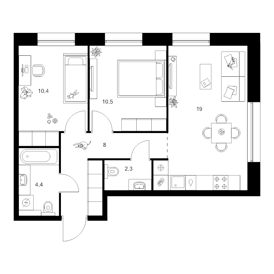 3 ккв (Евро) 54,6 м²