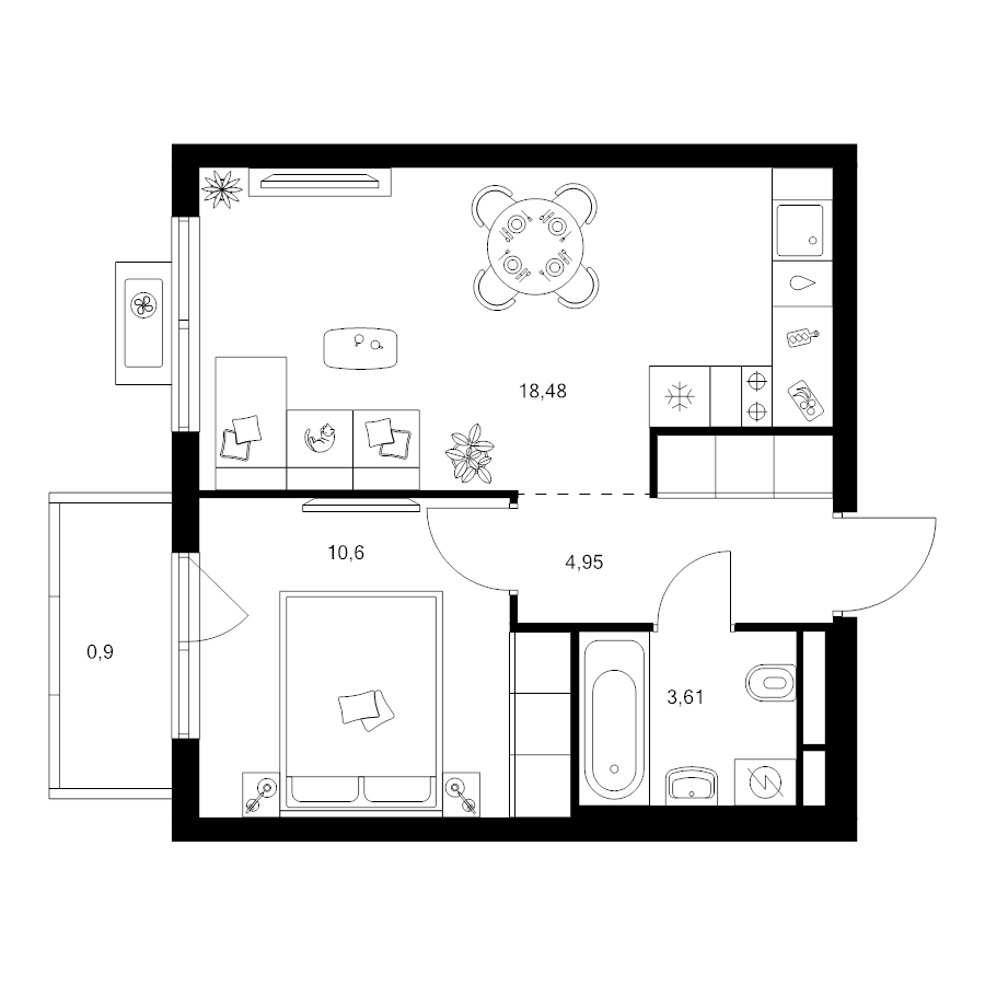 2 ккв (Евро) 38,5 м²