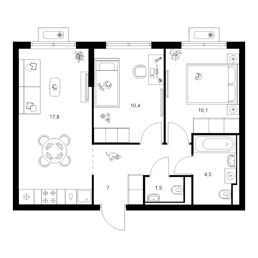 3 ккв (Евро) 51,3 м²