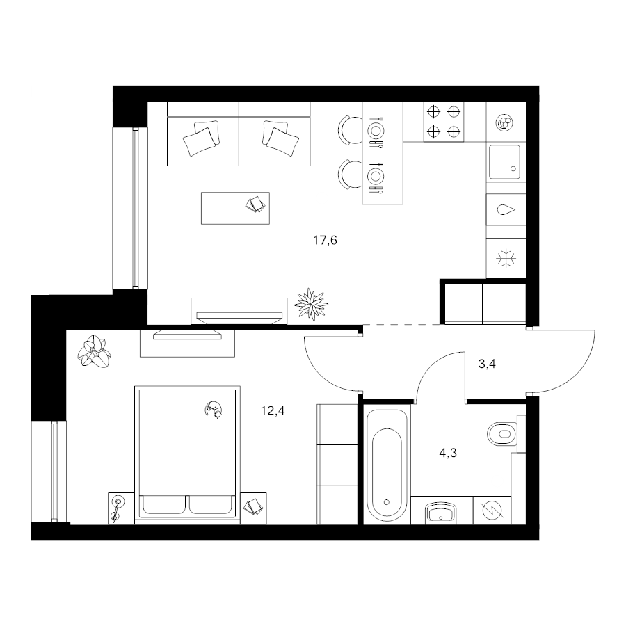 2 ккв (Евро) 37,7 м²