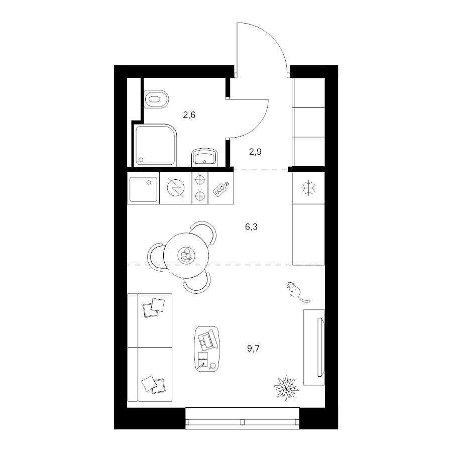 Студия 21,5 м²