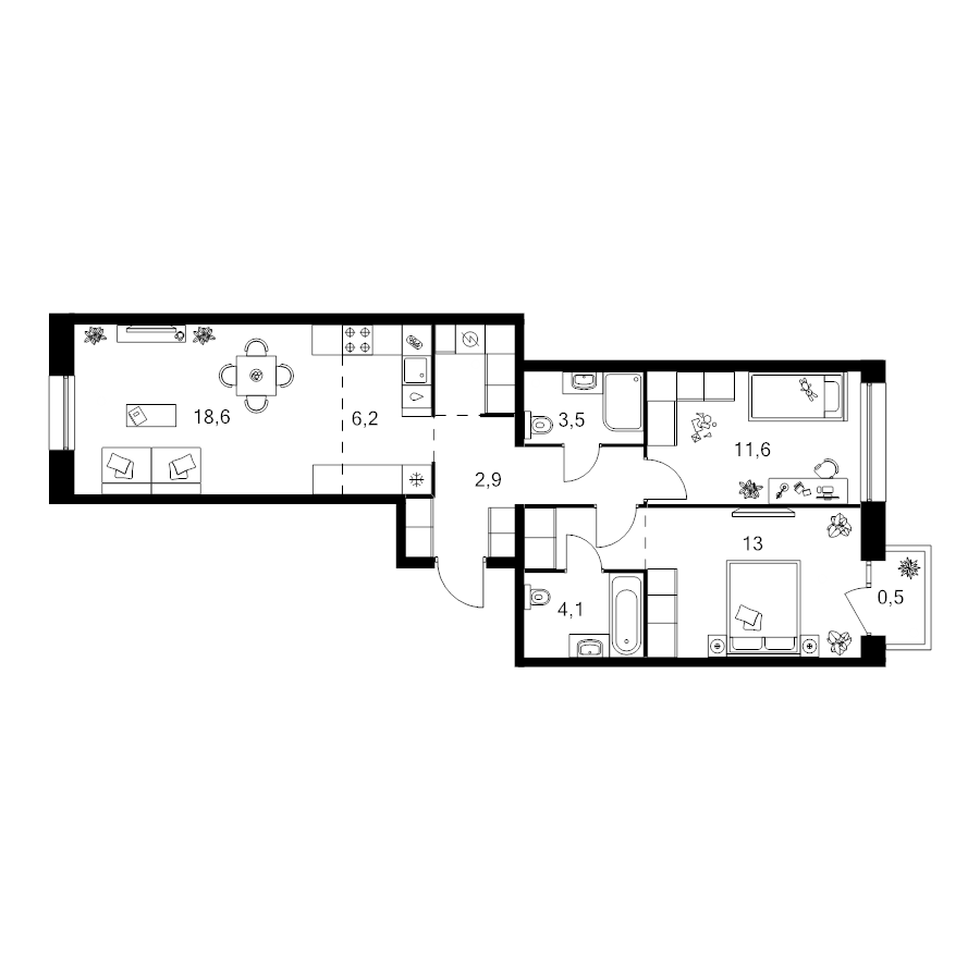 3 ккв (Евро) 71,6 м²