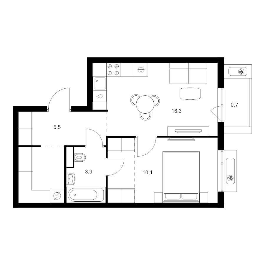 2 ккв (Евро) 44,5 м²