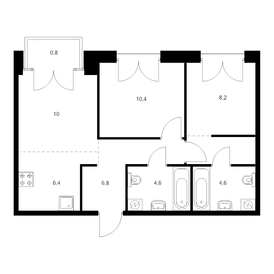 3 ккв (Евро) 55 м²