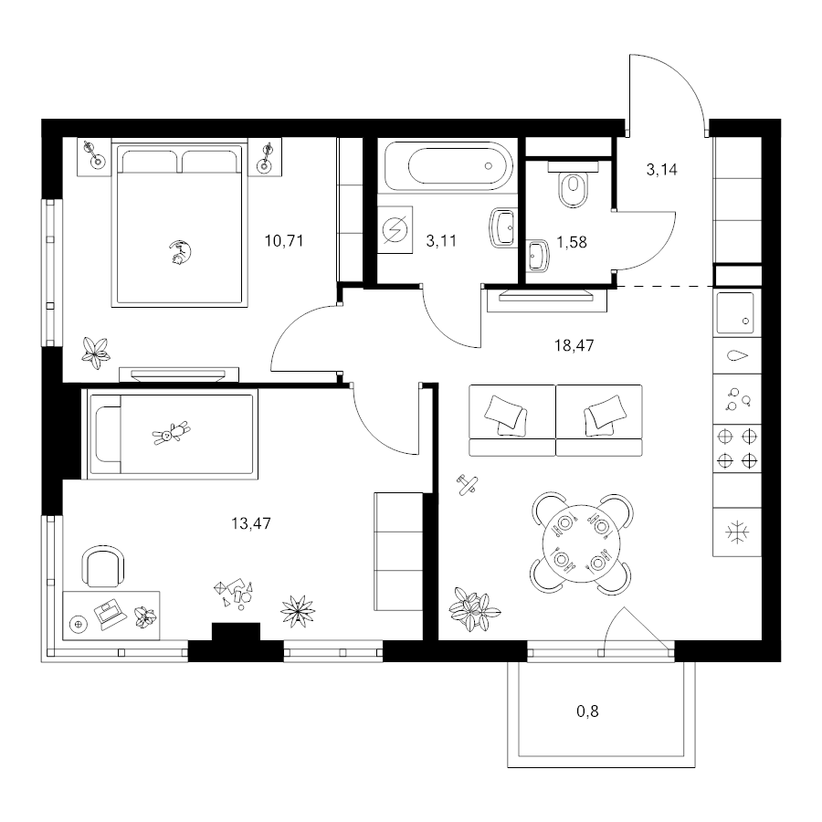 3 ккв (Евро) 51,3 м²
