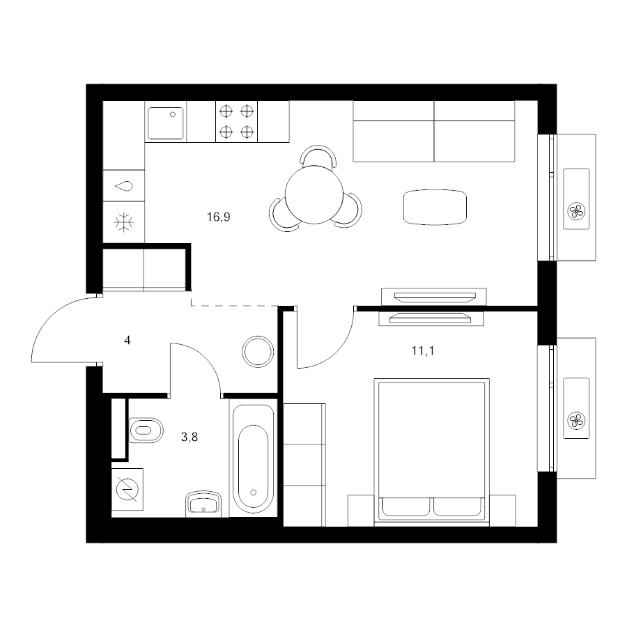2 ккв (Евро) 35,8 м²