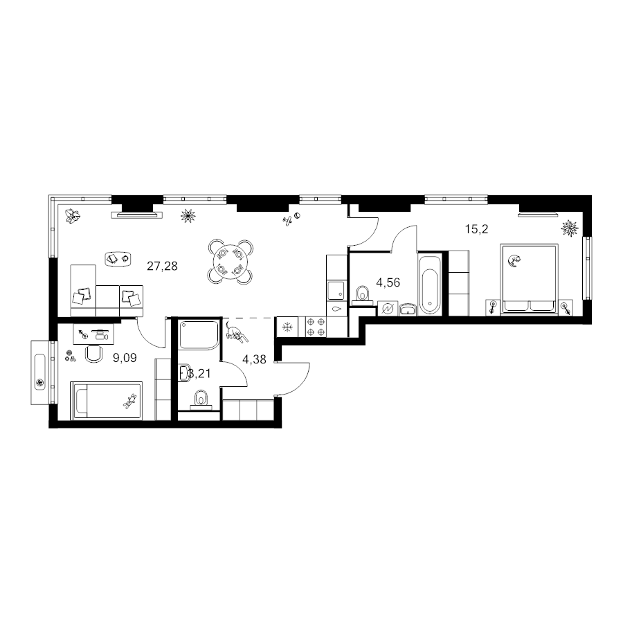 3 ккв (Евро) 63,7 м²