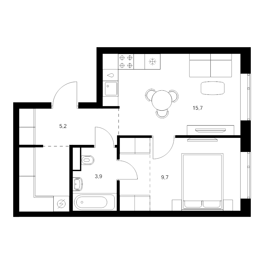 2 ккв (Евро) 42,4 м²