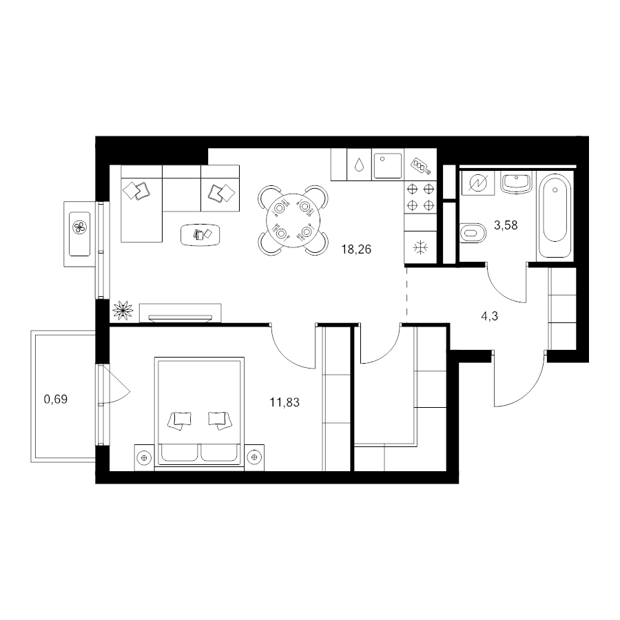 2 ккв (Евро) 43,2 м²