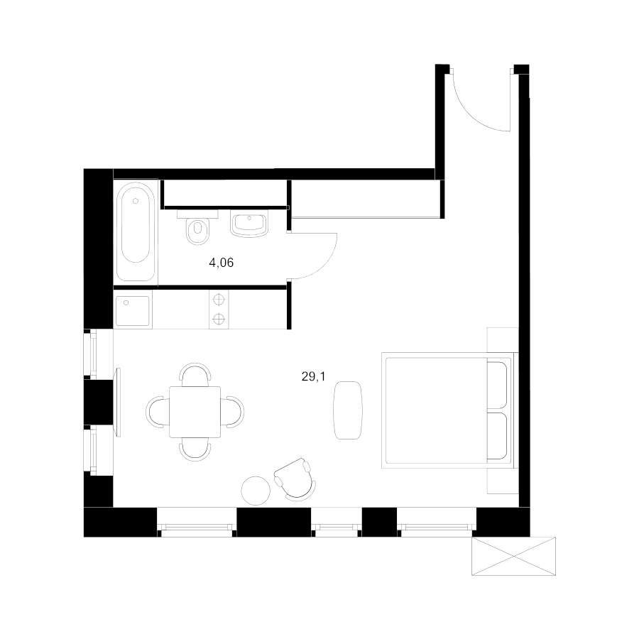 Студия 33,2 м²