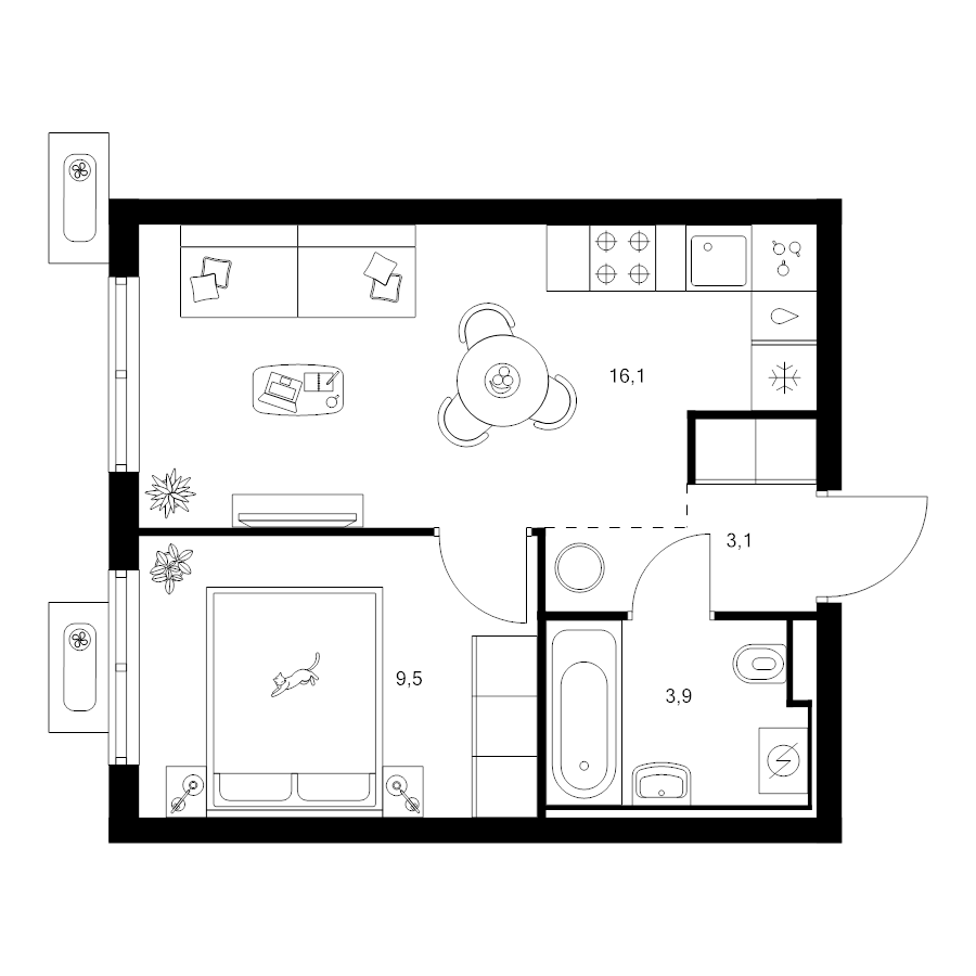 2 ккв (Евро) 32,6 м²