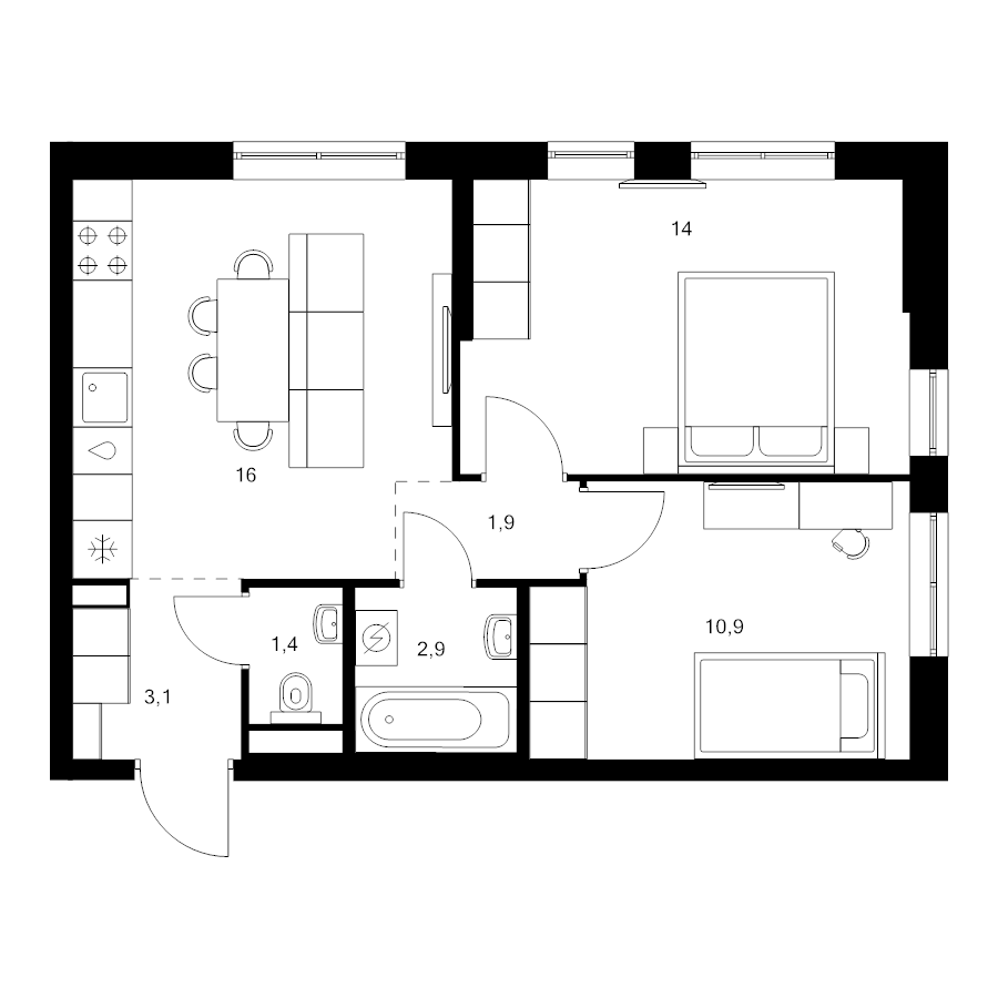 3 ккв (Евро) 50,2 м²