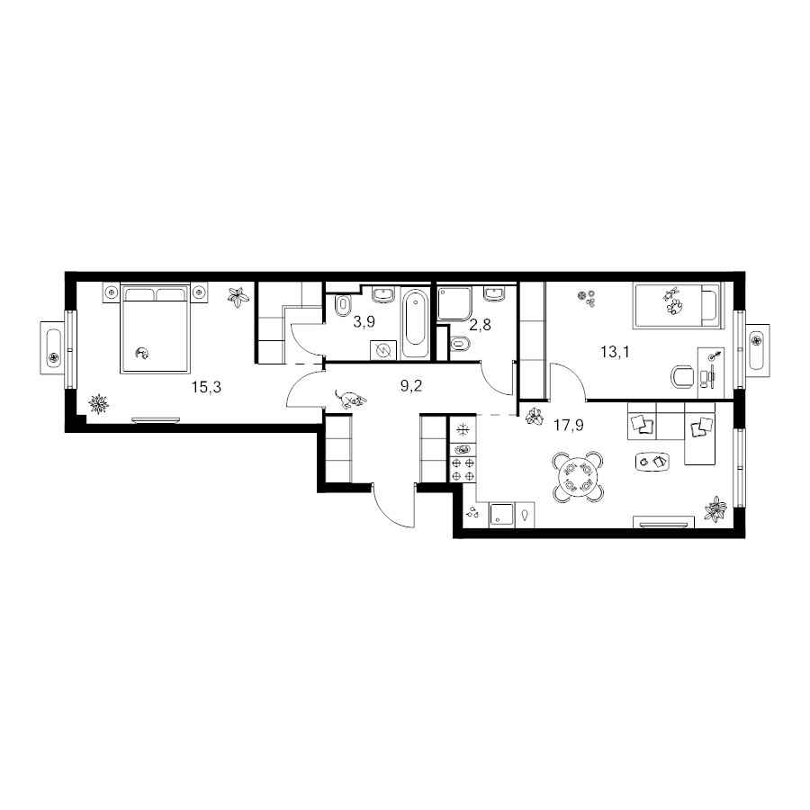 3 ккв (Евро) 65 м²
