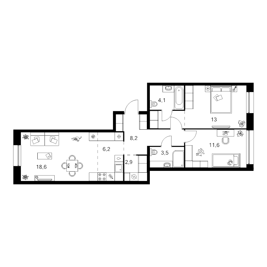 3 ккв (Евро) 71,1 м²