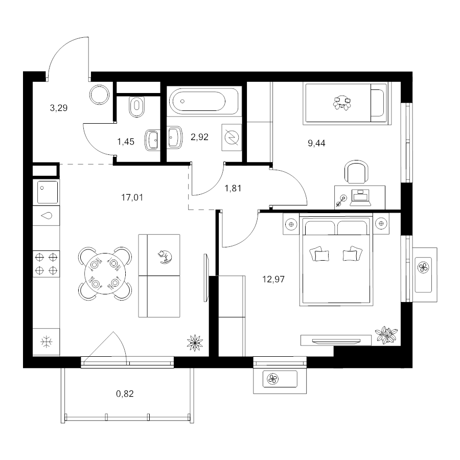 3 ккв (Евро) 49,7 м²