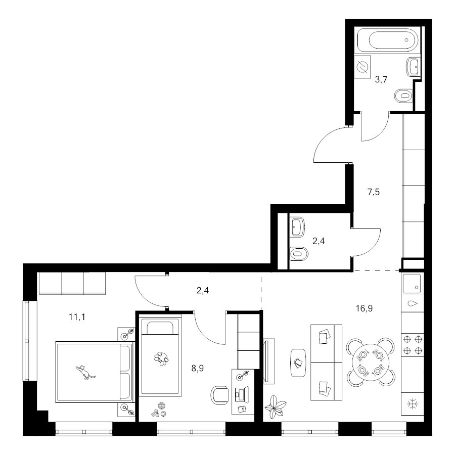 3 ккв (Евро) 52,9 м²