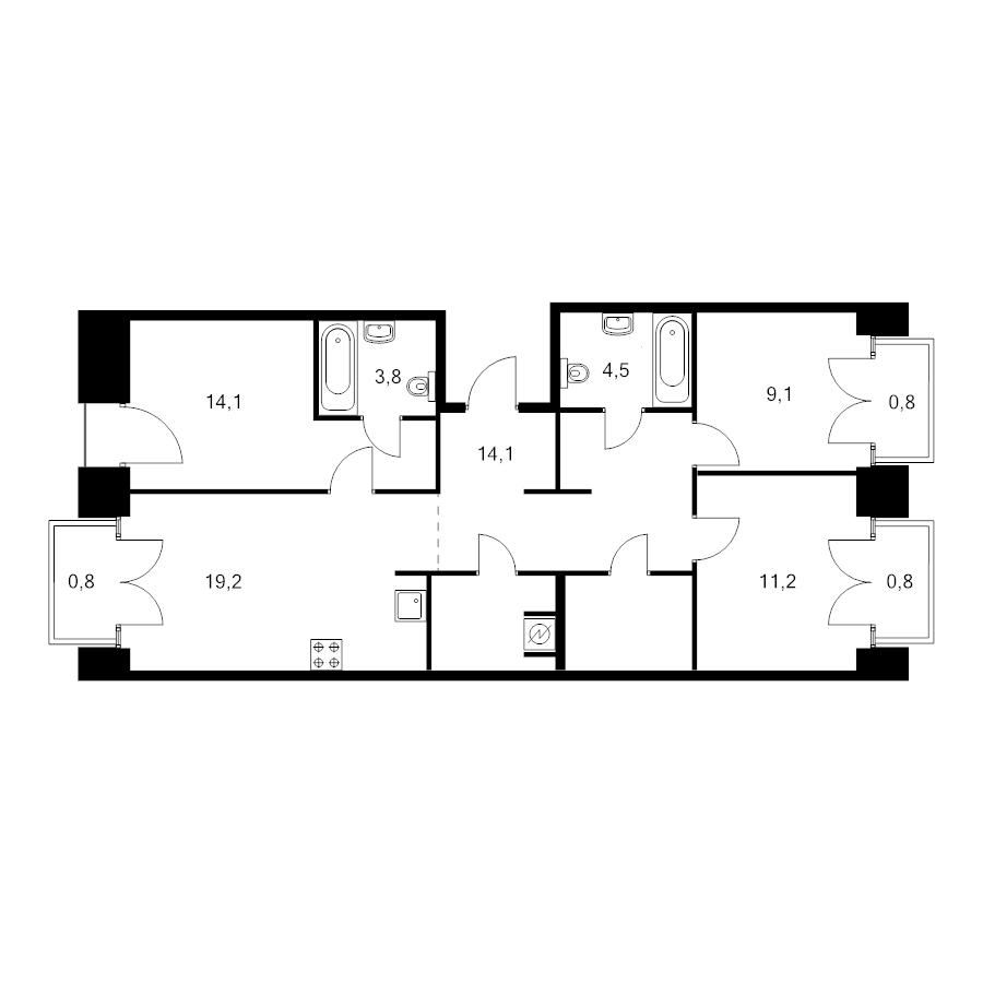 4 ккв (Евро) 87 м²
