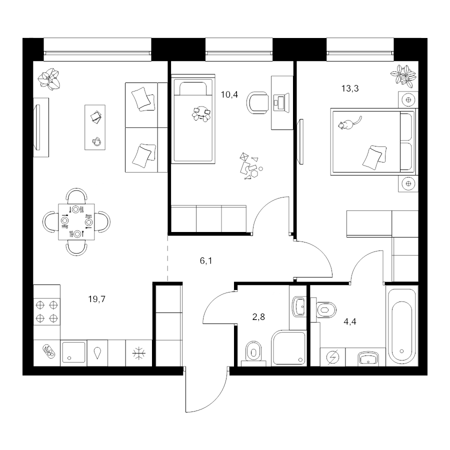 3 ккв (Евро) 56,7 м²