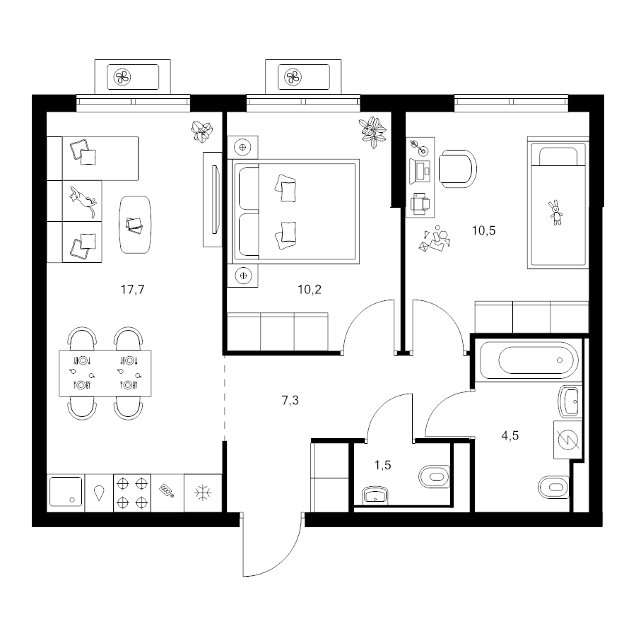 3 ккв (Евро) 51,7 м²