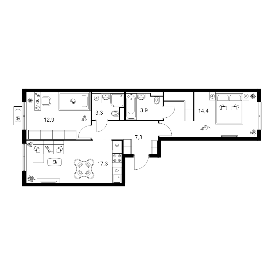 3 ккв (Евро) 62,7 м²