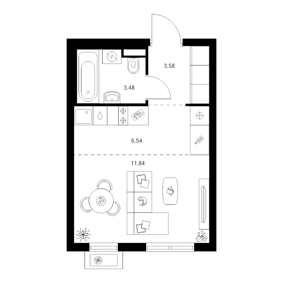 Студия 25,4 м²