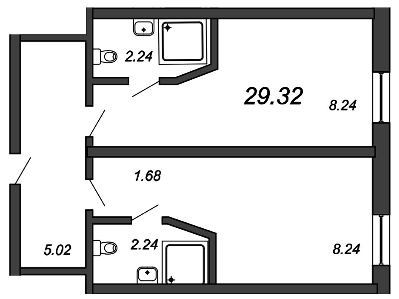 1 ккв 29,5 м²