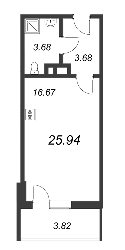 Студия 26,5 м²