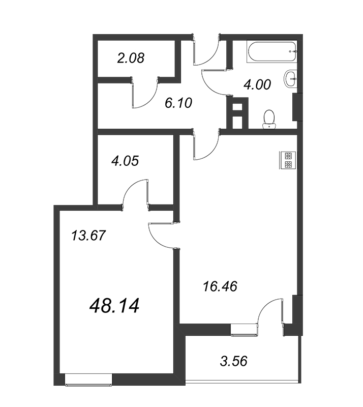 1 ккв 48 м²
