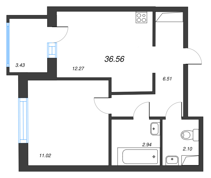 1 ккв 36,6 м²