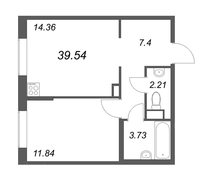 1 ккв 39,5 м²