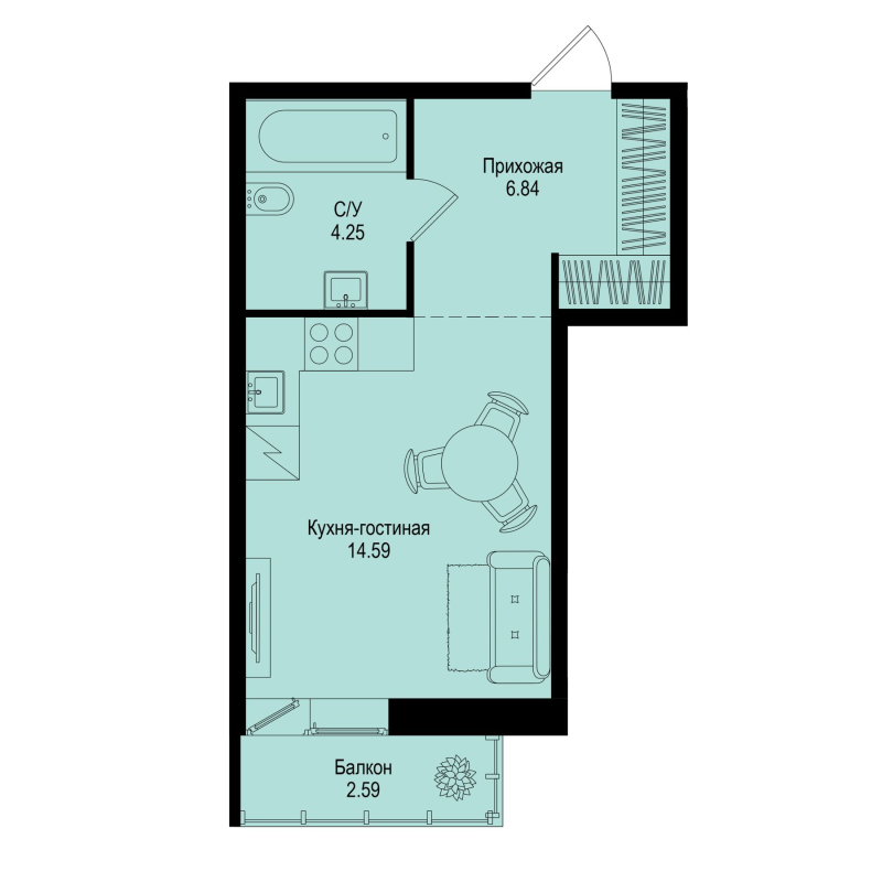 Студия 26,5 м²