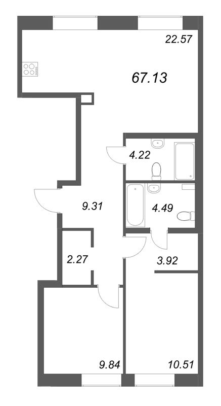 3 ккв (Евро) 67,1 м²