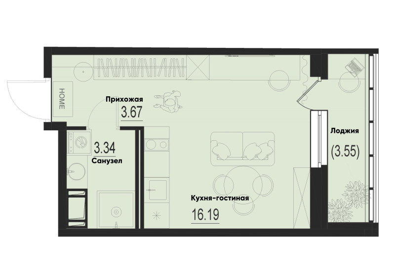 Студия 25 м²