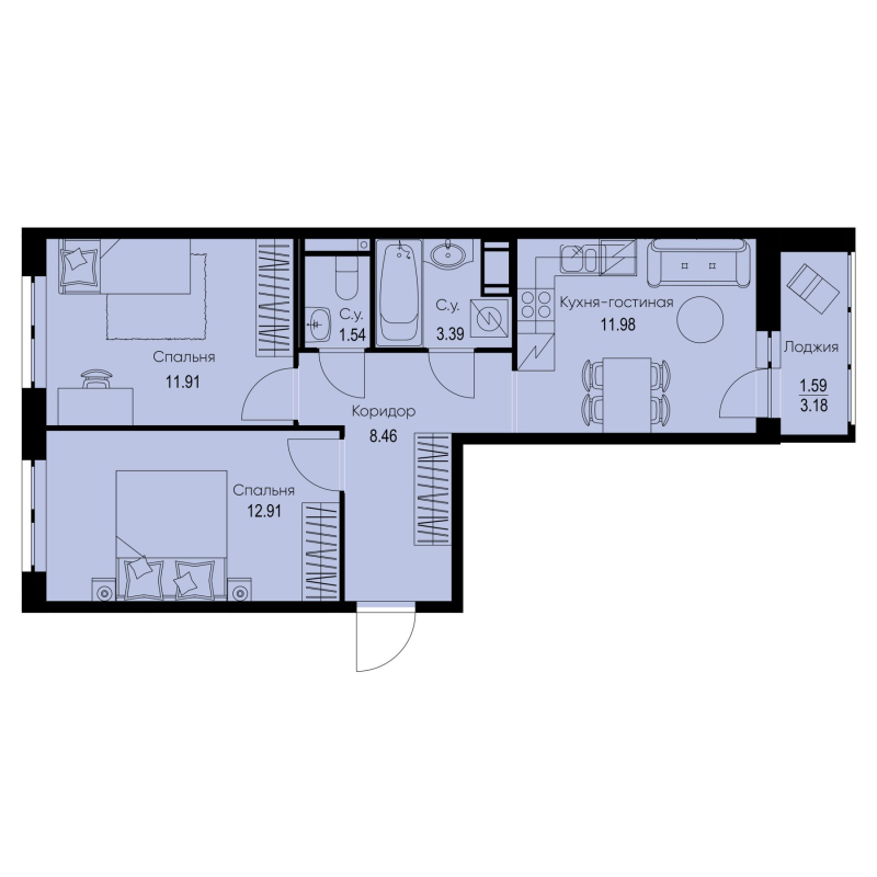 2 ккв 51,8 м²