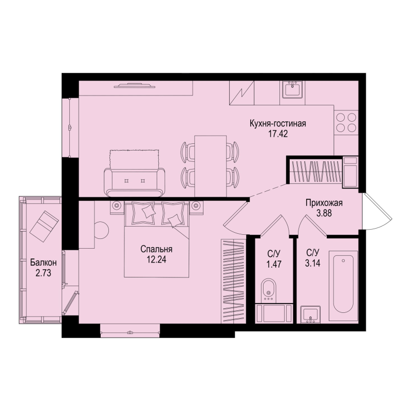 2 ккв (Евро) 39 м²