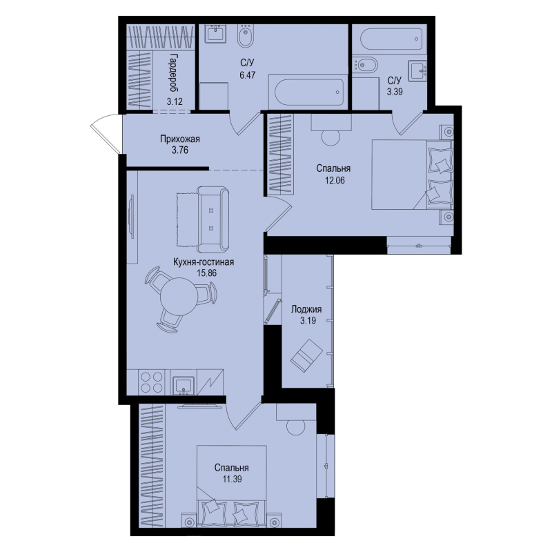 3 ккв (Евро) 57,7 м²